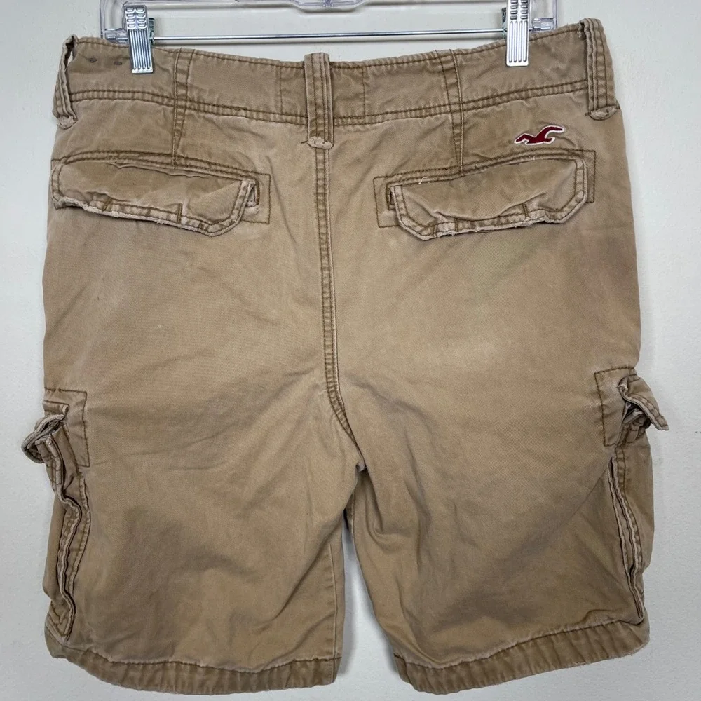 Vintage Hollister Mens Cargo Shorts 31 Khaki Button Fly Y2K Distressed Skater‎